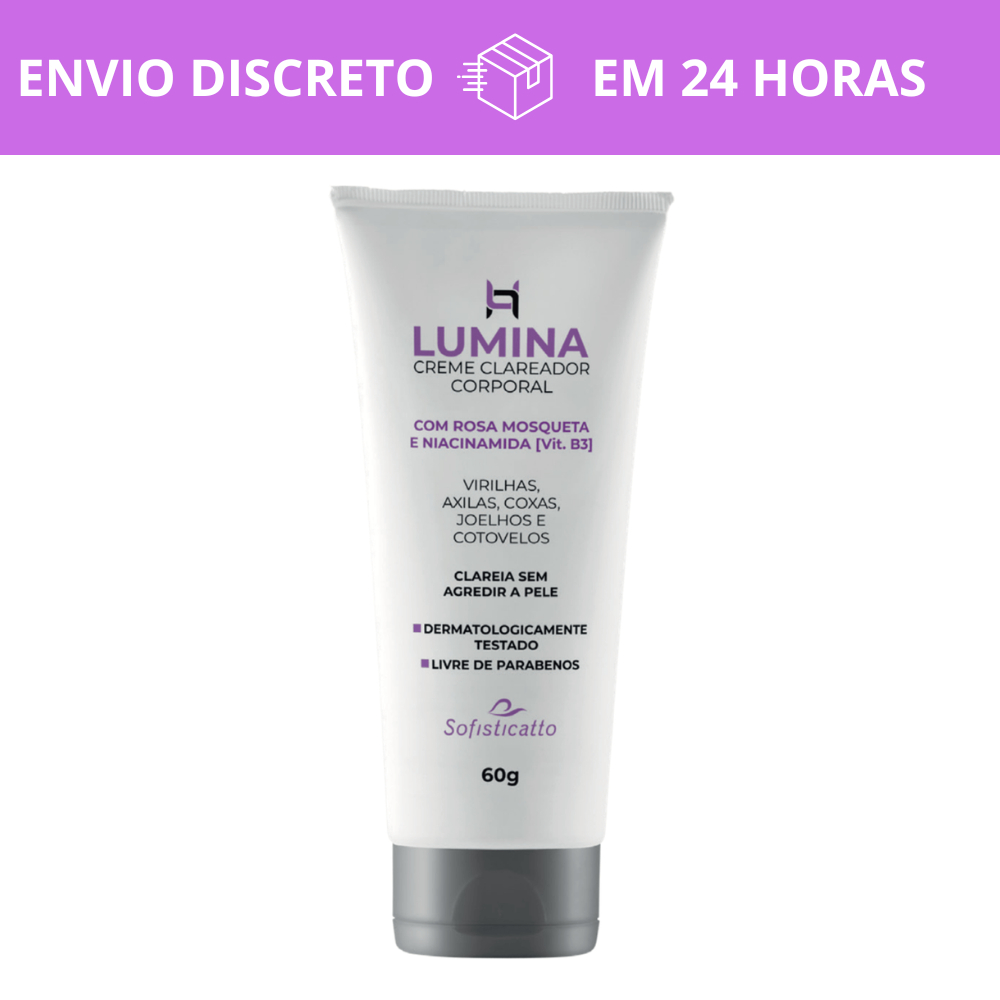 Lumina Creme Clareador Corporal 60G Sofisticatto Clareia Virilhas Axilas Coxas joelhos e Cotovelos