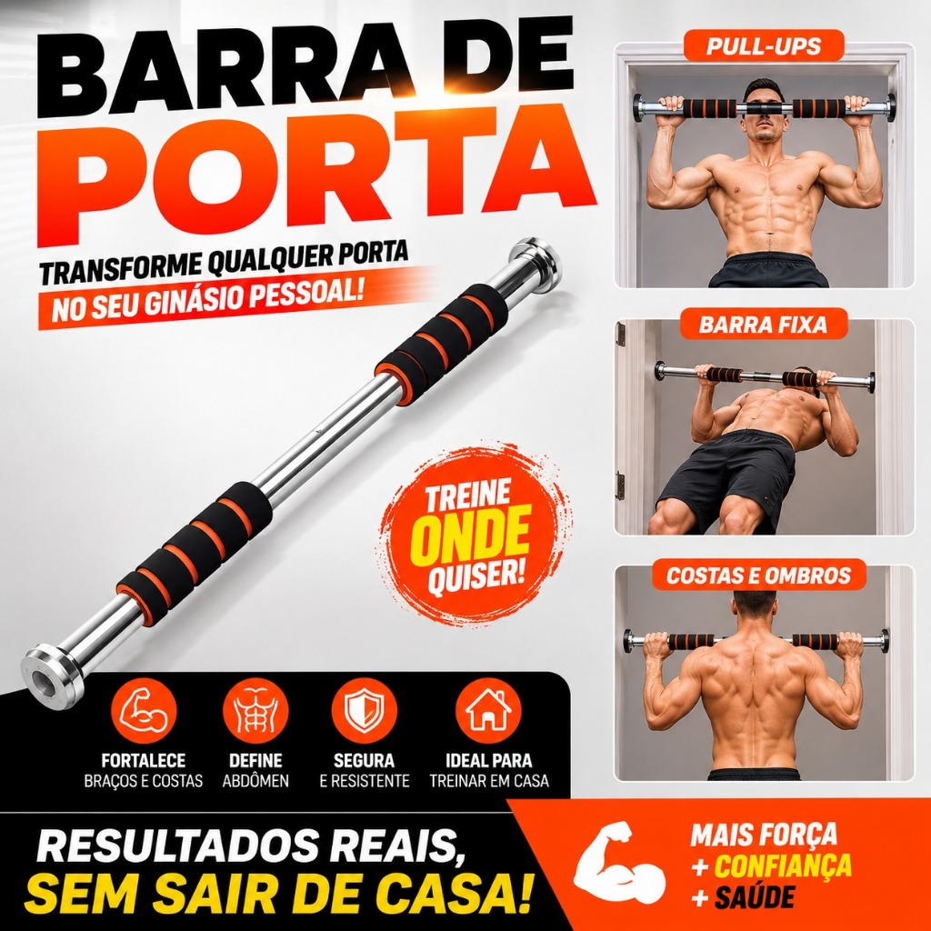 Barra Fixa de Porta Ajustável Fácil Instalação Para Exercícios