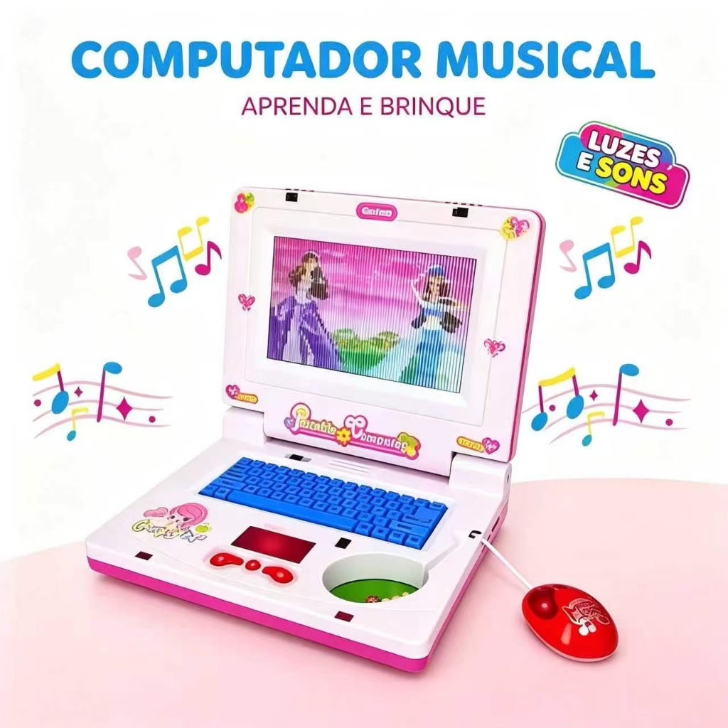 DLI Notebook Laptop + Mouse Infantil Educativo Aprender Brincando Brinquedo Educacional