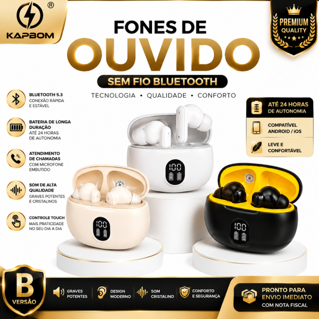 Fone Bluetooth Sem Fio Tws Display Digital Kap Bom 791 Graves Potentes Microfone Android — R$ 32,50 em Shopee, 19% OFF