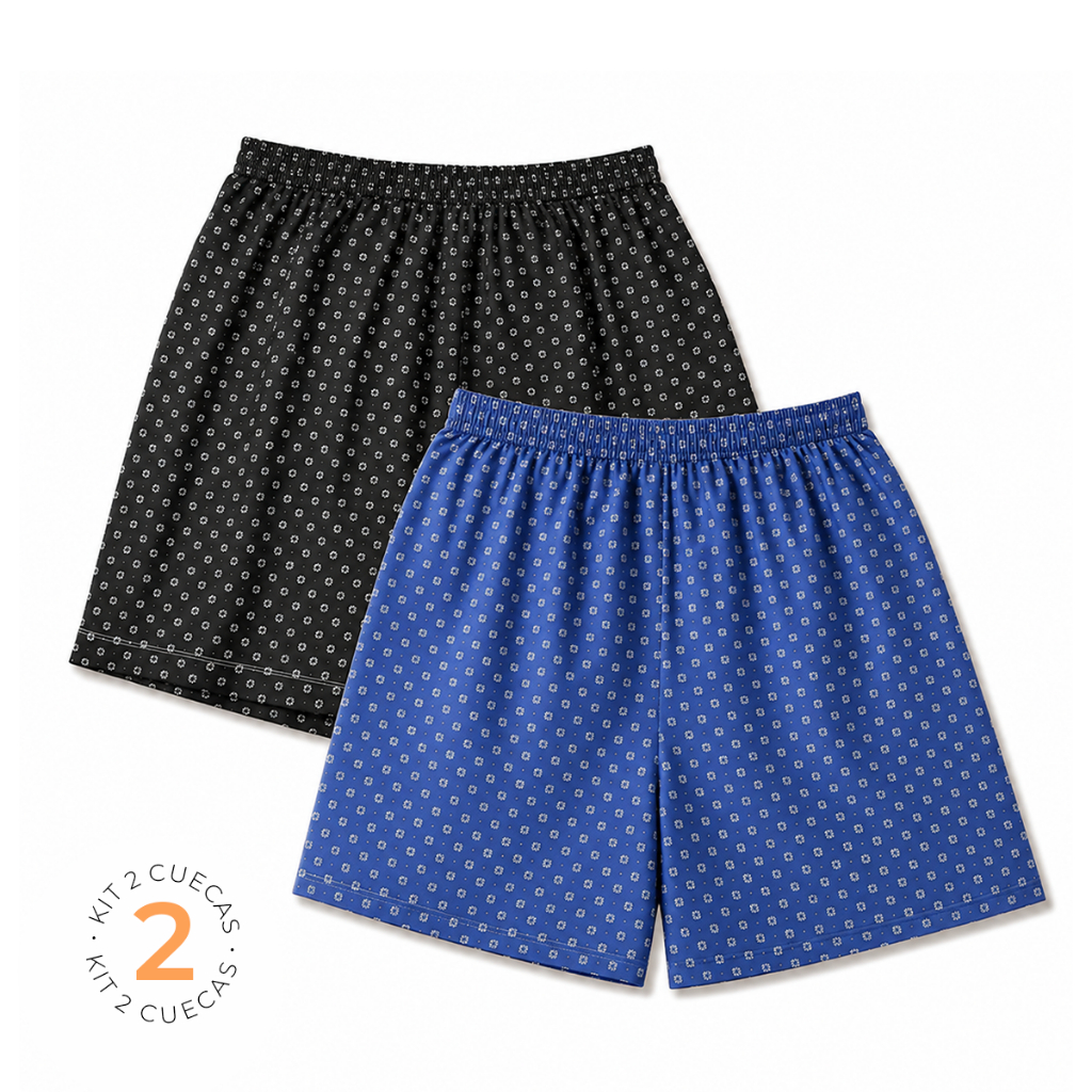 Kit 2 Samba Canção Masculino Shorts Pijama Adulto Tecido Poliéster Confortável Respirável
