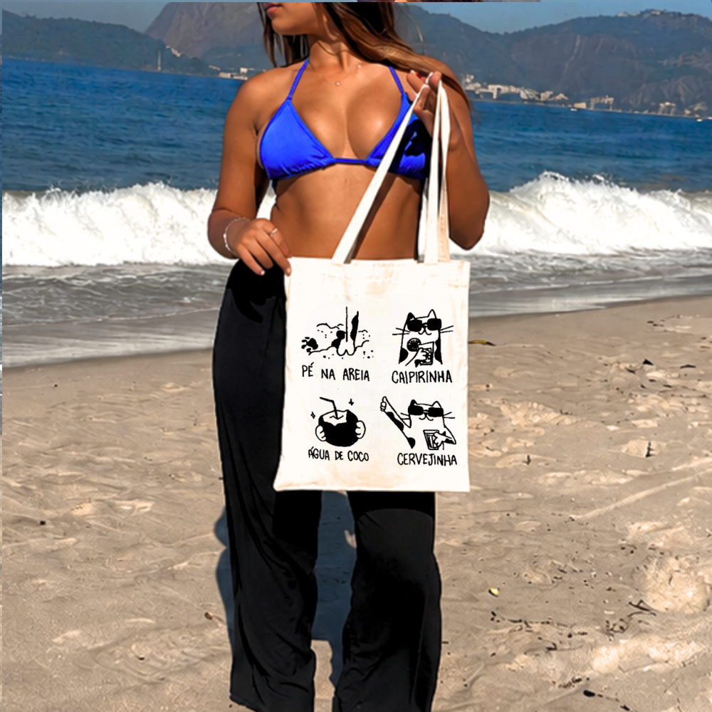 Bolsa Ecobag 100% Algodão Estampa VIVANT CAT Reutilizável Estilosa