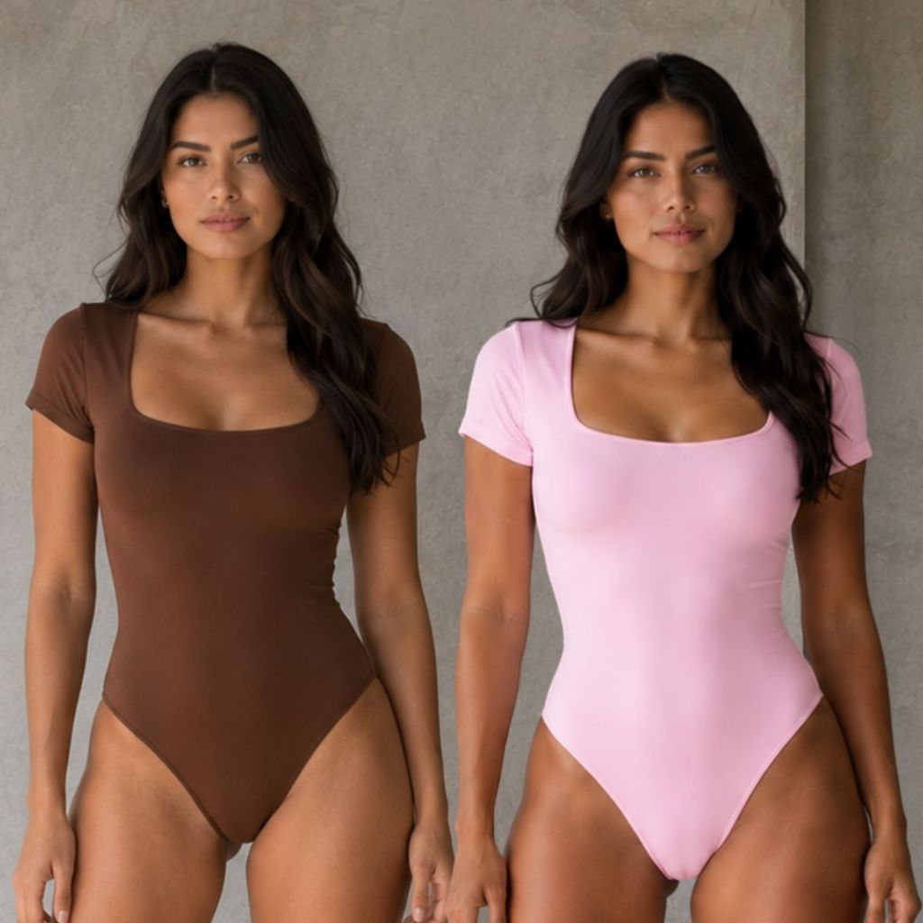 Body Feminino Manga Curta Decote Quadrado Verão Básico Liso Suplex Blusa Tendência Casual