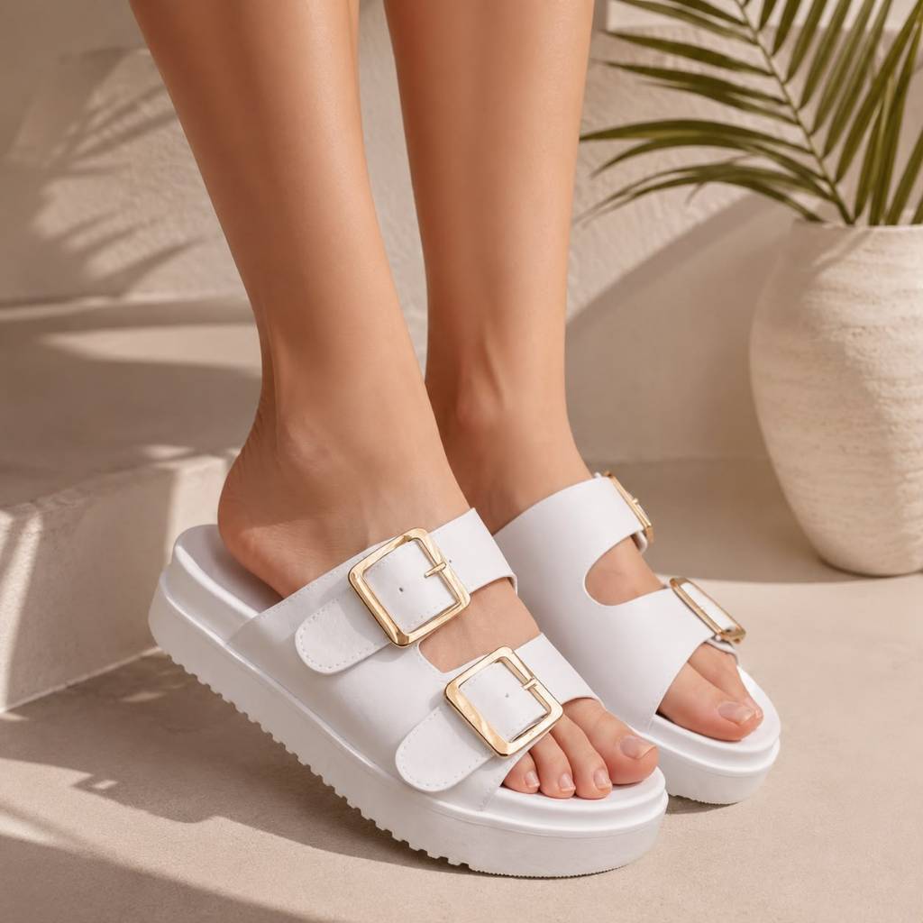 Papete Feminina Plataforma Com Fivela Ajustável Tendência Confortável Estilo Flatform