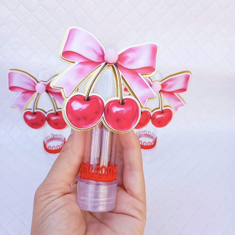 Tubete personalizado CEREJINHA ROSA lembrancinha aniversário festa infantil
