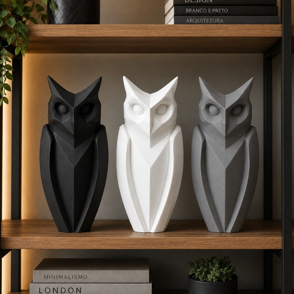 Escultura Decoração Coruja 1 – Design Moderno e Sofisticado Plastica