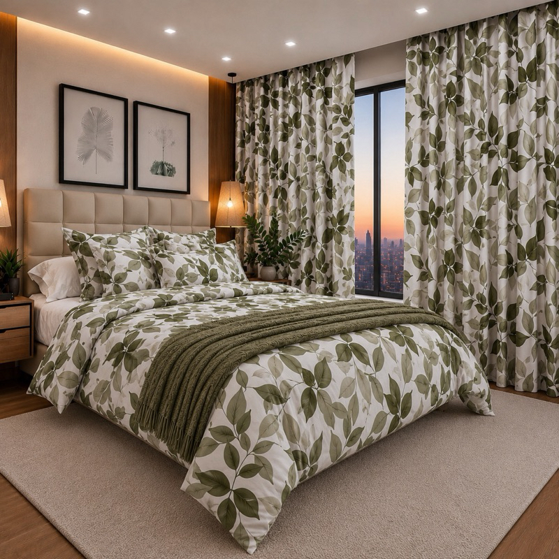 Cortina Estampada Percal 2,40 Largura -200 Fios Quarto Sala