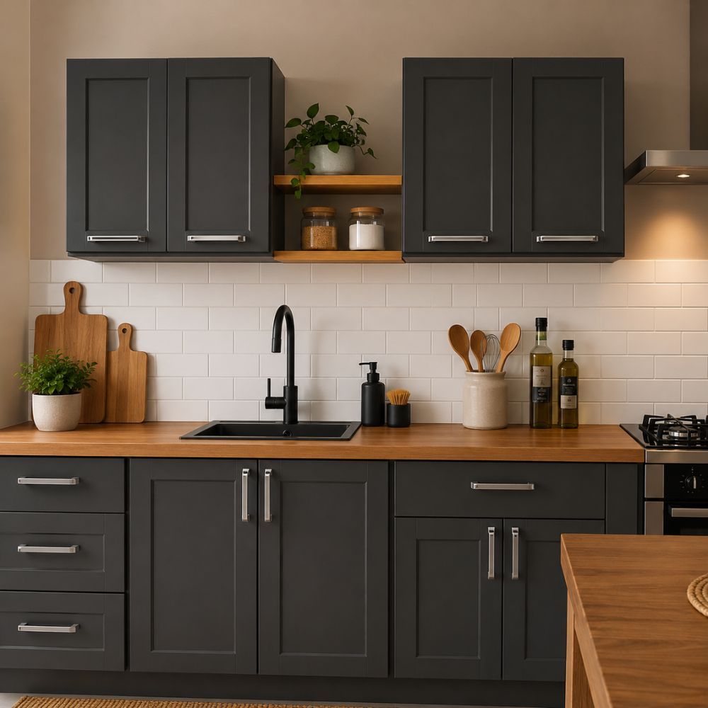 Kit 2 Armários Aéreos Itatiaia Florença Grafite Aço 4 Portas Cozinha Premium 140cm