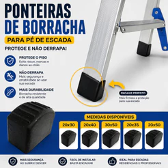 kit Ponteira borracha para pé escada antiderrapante 20x30 20x40 externa | tubo metalon 30x20 40x20