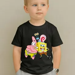 Camiseta Infantil Menino Desenho Bob Esponja e Patrick Algodão Premium Blusa Criança Confortável