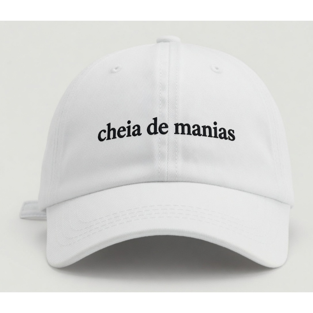Boné Baseball Branco feminina Cheia de Manias Aba Curva | Estilo Minimalista | Confortável Ajustável