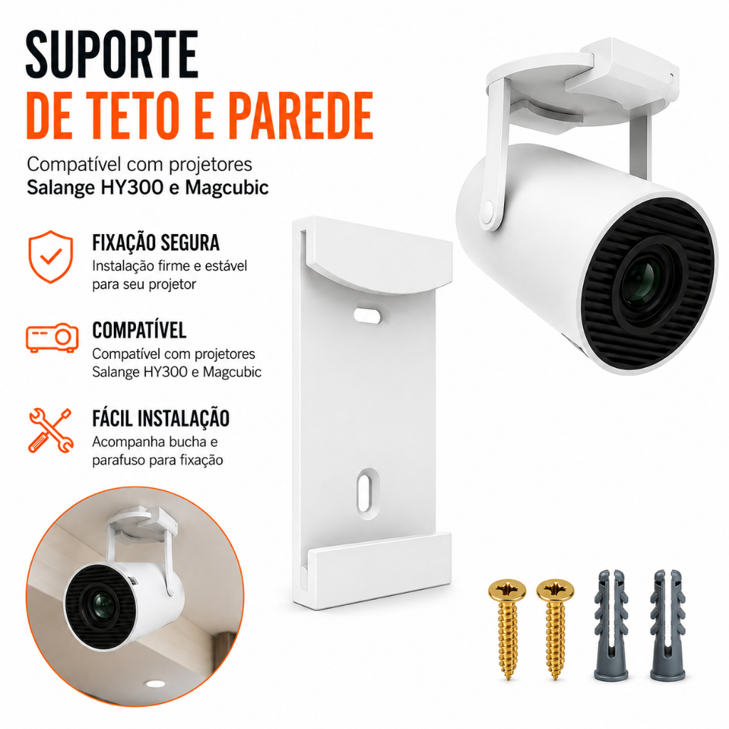 Suporte Para Projetor HY300 Magcubic Salange Transpeed de Parede e Teto Com Parafuso e Bucha
