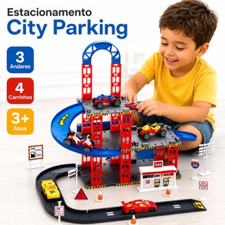 Estacionamento Infantil 3 Andares com 4 Carrinhos Pista Garagem 45 Peças