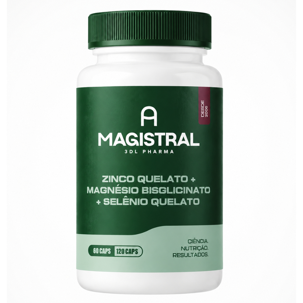 Zinco QUELATO 30mg + Magnésio Bisglicinato 100mg + Selênio QUELATO 100mcg Elementar A Magistral Vitaminas