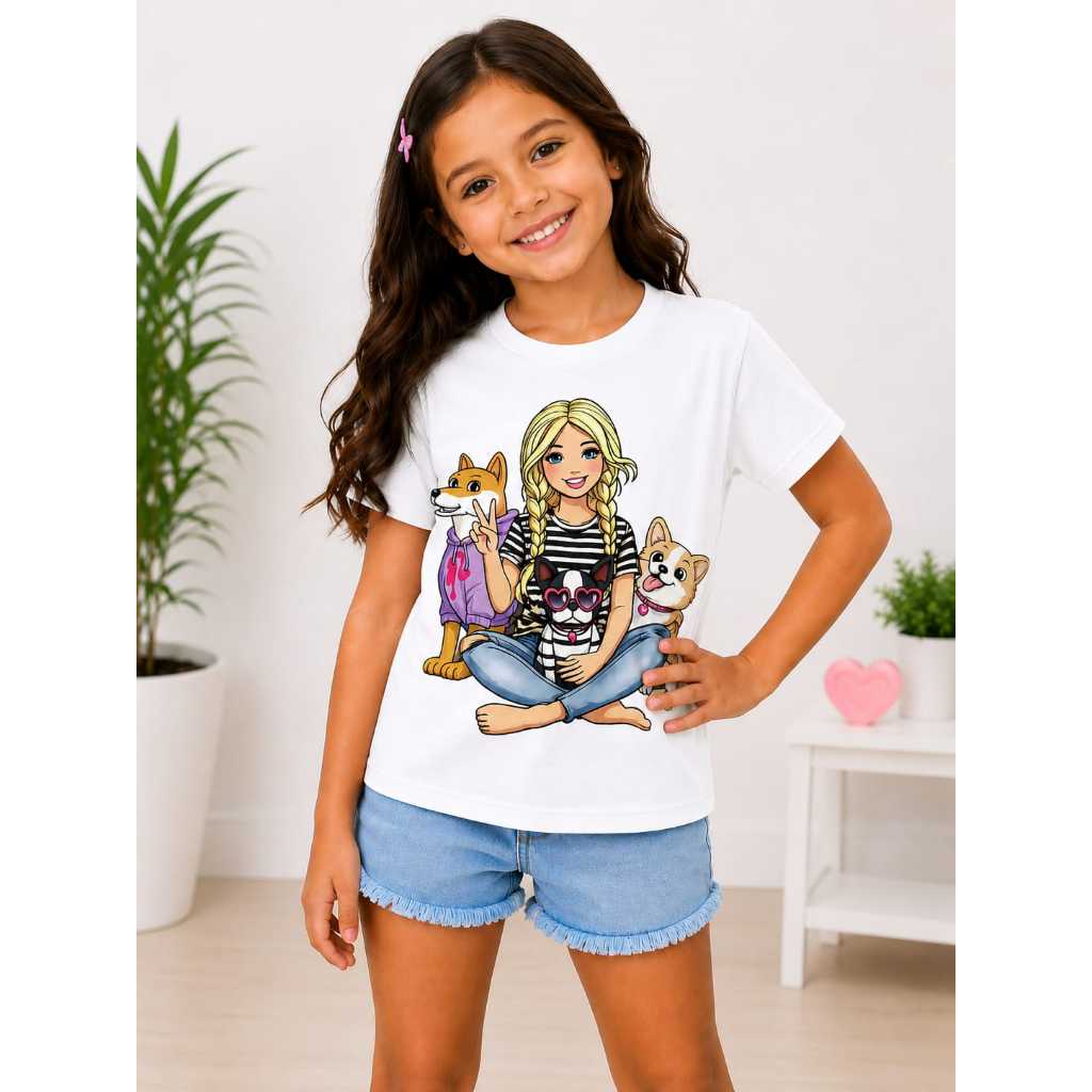 Coleção camiseta infantil feminina personagem divertida.