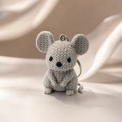 Chaveiro Ratinho Cinza 3D Efeito Crochê 4cm Unidade ou Kit para Mochila Bolsa e Presente