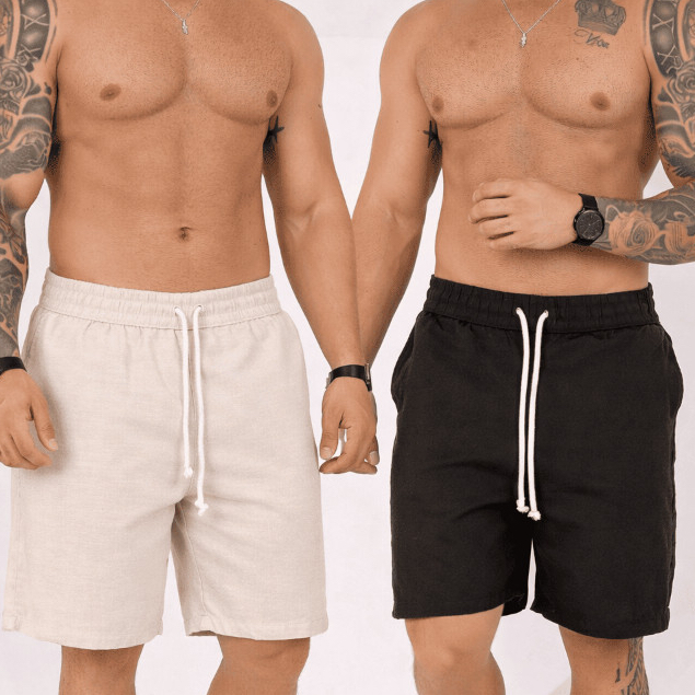 Kit 2 Shorts Masculino Mauricinho Fio Tinto Linho Casual Bermuda Moda Praia