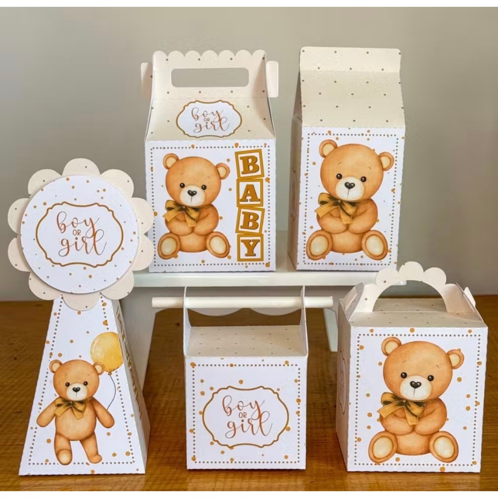 Kit Festa Pegue e Monte Personalizado Ursinho Boy or Girl Chá Revelação 10 a 50 Peças