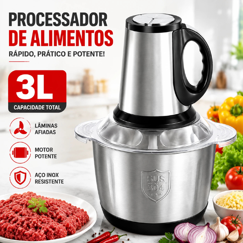 3 Litros Processador Elétrico de Alimentos Picador Triturador de Carne Inoxidável 110V/220V Para Cozinha