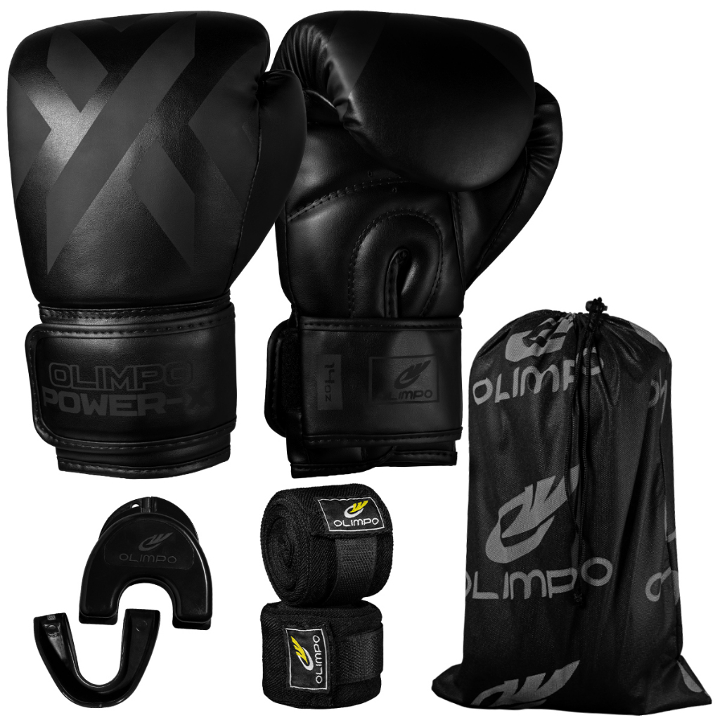 Luva Boxe Muay Thai + Bandagem 5M  + Bucal Power-X Olimpo Esportes