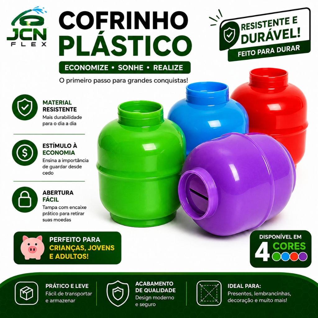 Kit 3 Cofre Botijão Cofrinho Plástico Grande Resistente Poupar Moedas Nota Para Crianças Adulto