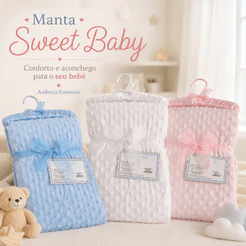 Manta Bebê Sweet Baby 1,50 x 1,00 Antialérgico Dupla Face Poá Mantinha Cobertor Infantil Alto Relevo