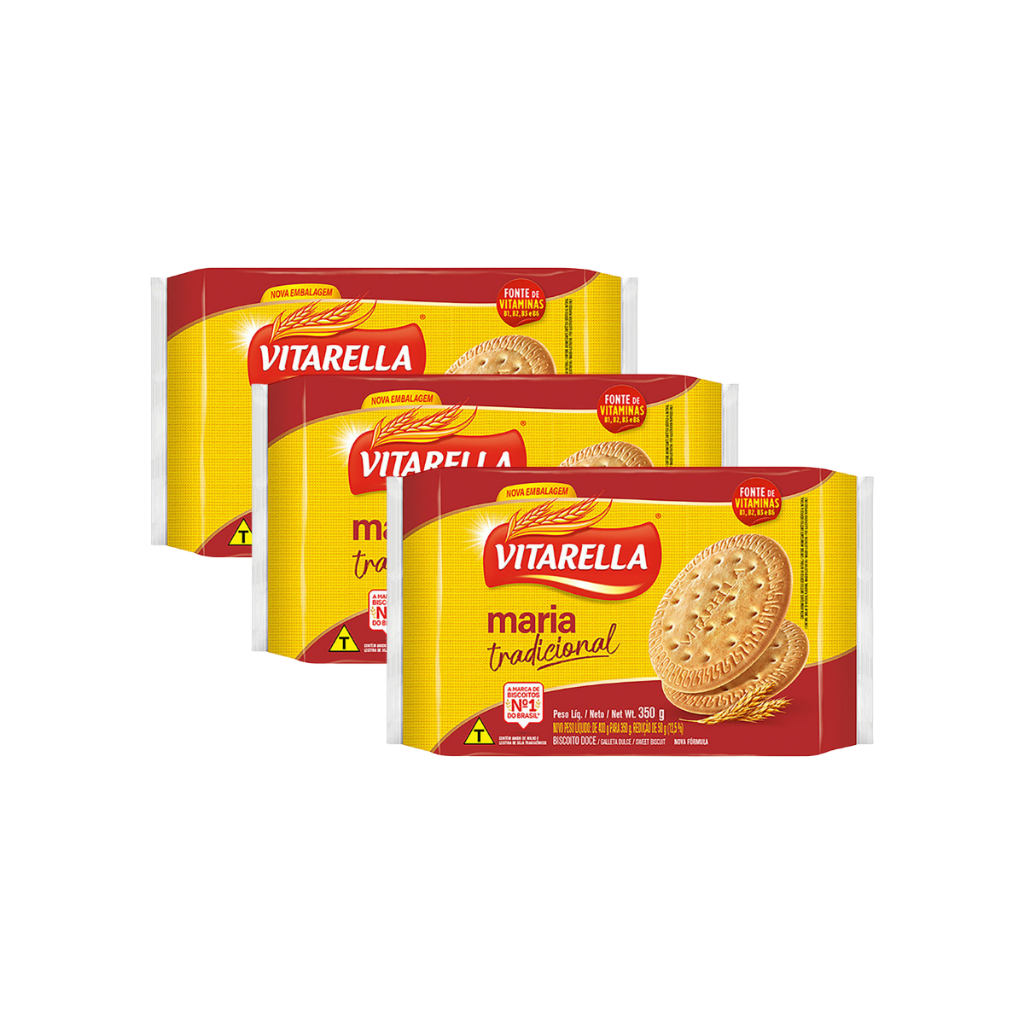 Kit 3un Biscoito Vitarella Maria Tradicional 350g