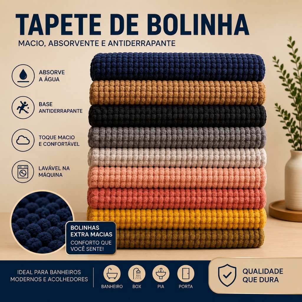 Tapete De Banheiro Microfibra Bolinha Antiderrapante Promoção