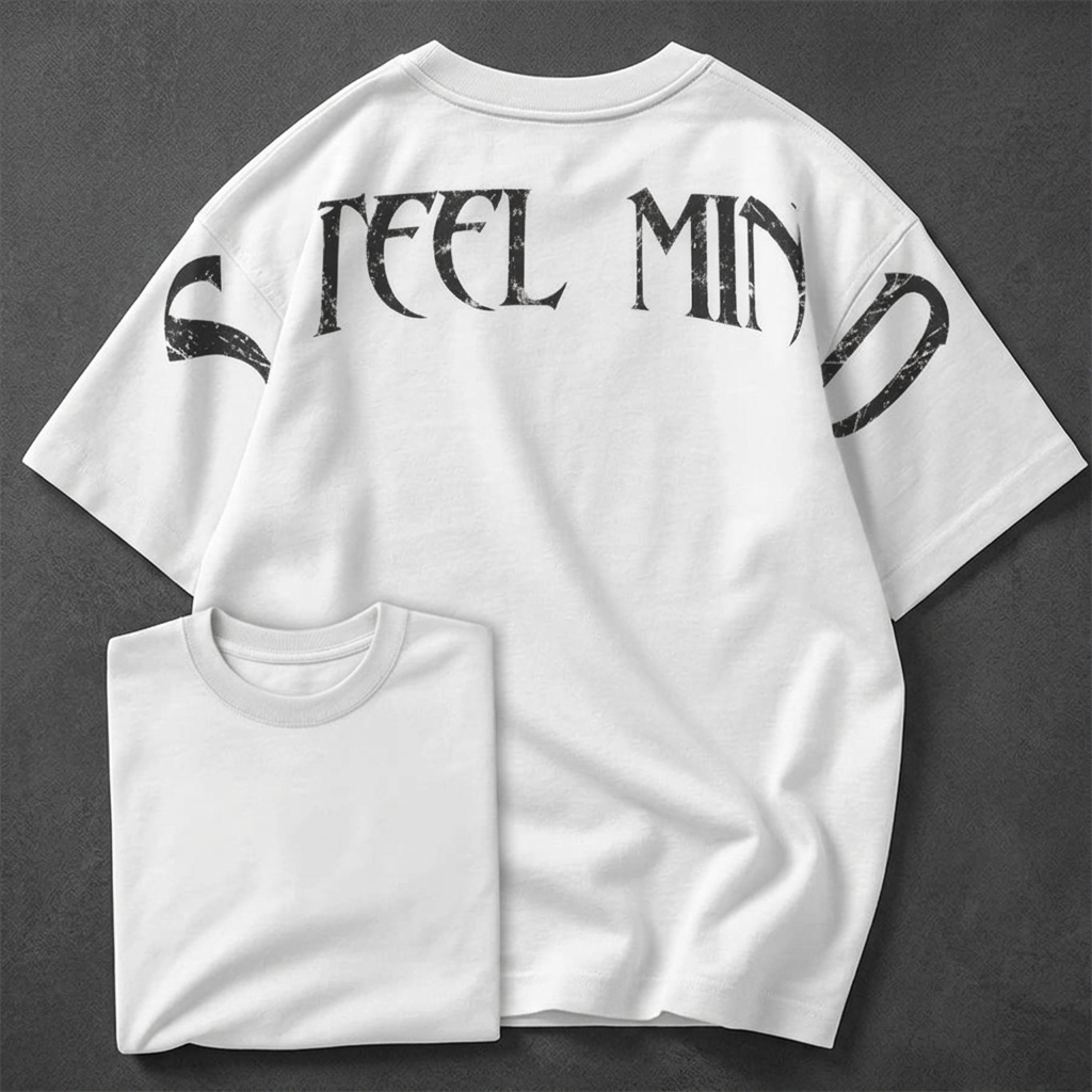 Camiseta Oversized Steel Mind Masculina Academia Streetwear – Visual Bruto e Motivacional
