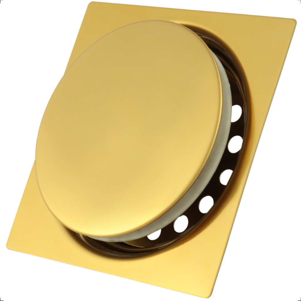 Ralo Click 10x10 Dourado Gold em Aço Inox Quadrado Inteligente Para Banheiro