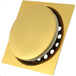Ralo Click 10x10 Dourado Gold em Aço Inox Quadrado Inteligente Para Banheiro
