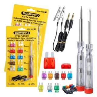 Kit De Fusível Para Carro Com 10 Fusíveis Com Chave Teste 12vKit De Fusível Para Carro Co…