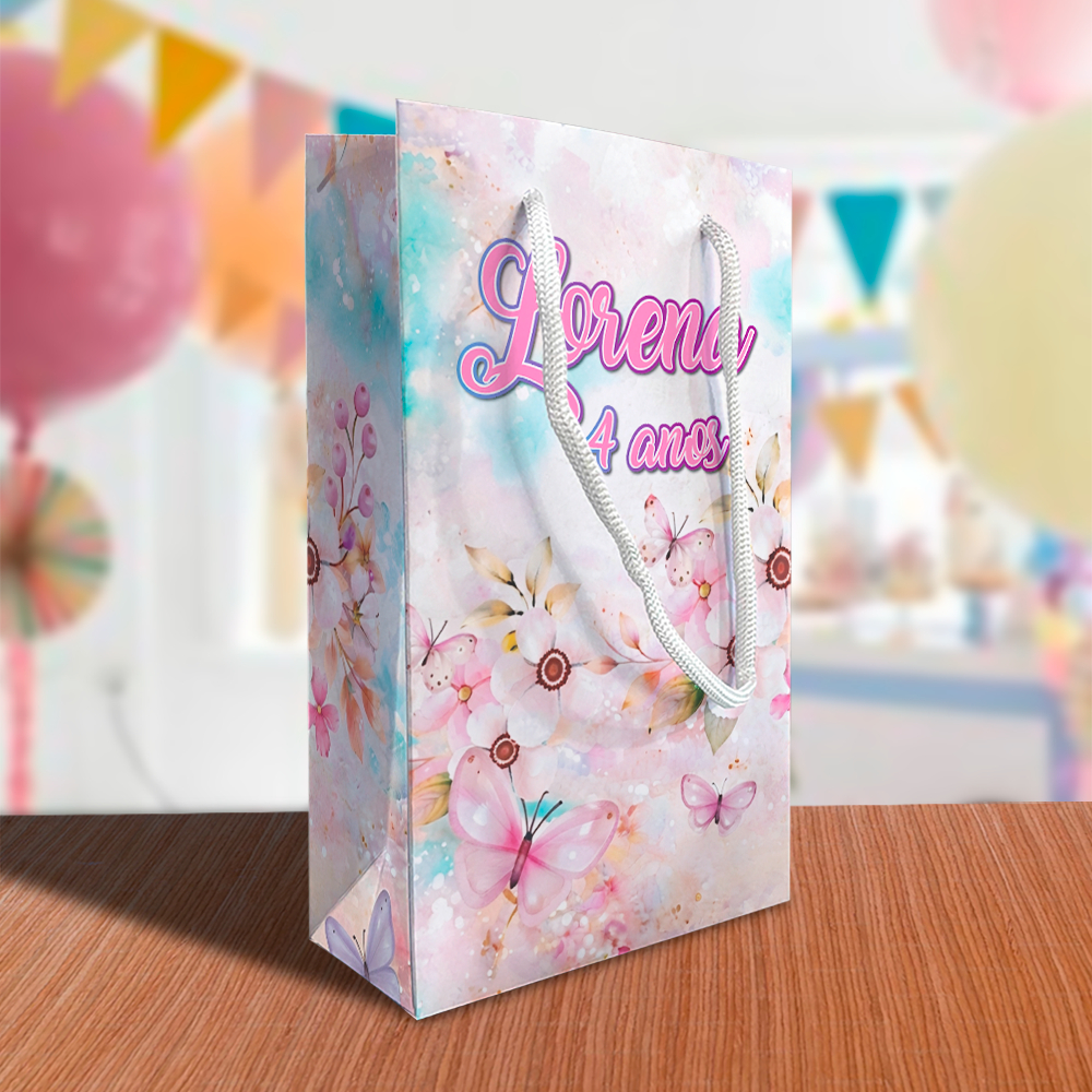Sacolinha Jardim Encantado Borboleta Personalizada Kit Festa Lembrancinha Sacola