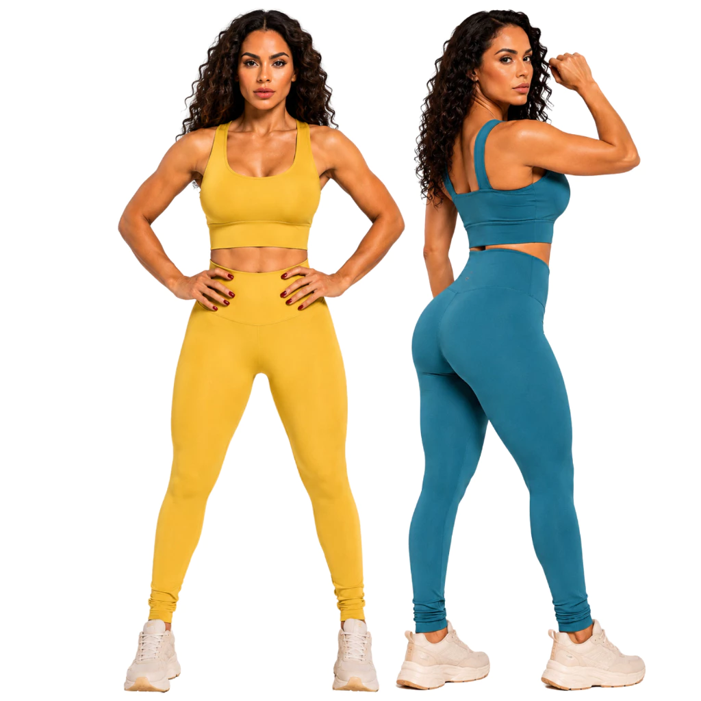 KIT 2 Conjuntos Fitness Feminino Legging e Top Academia Suplex Premium Sem Transparência — imagem 1