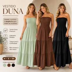 Vestido Tomara que Caia Longo Duna Feminino Lastex Viscolinho Casual Verão