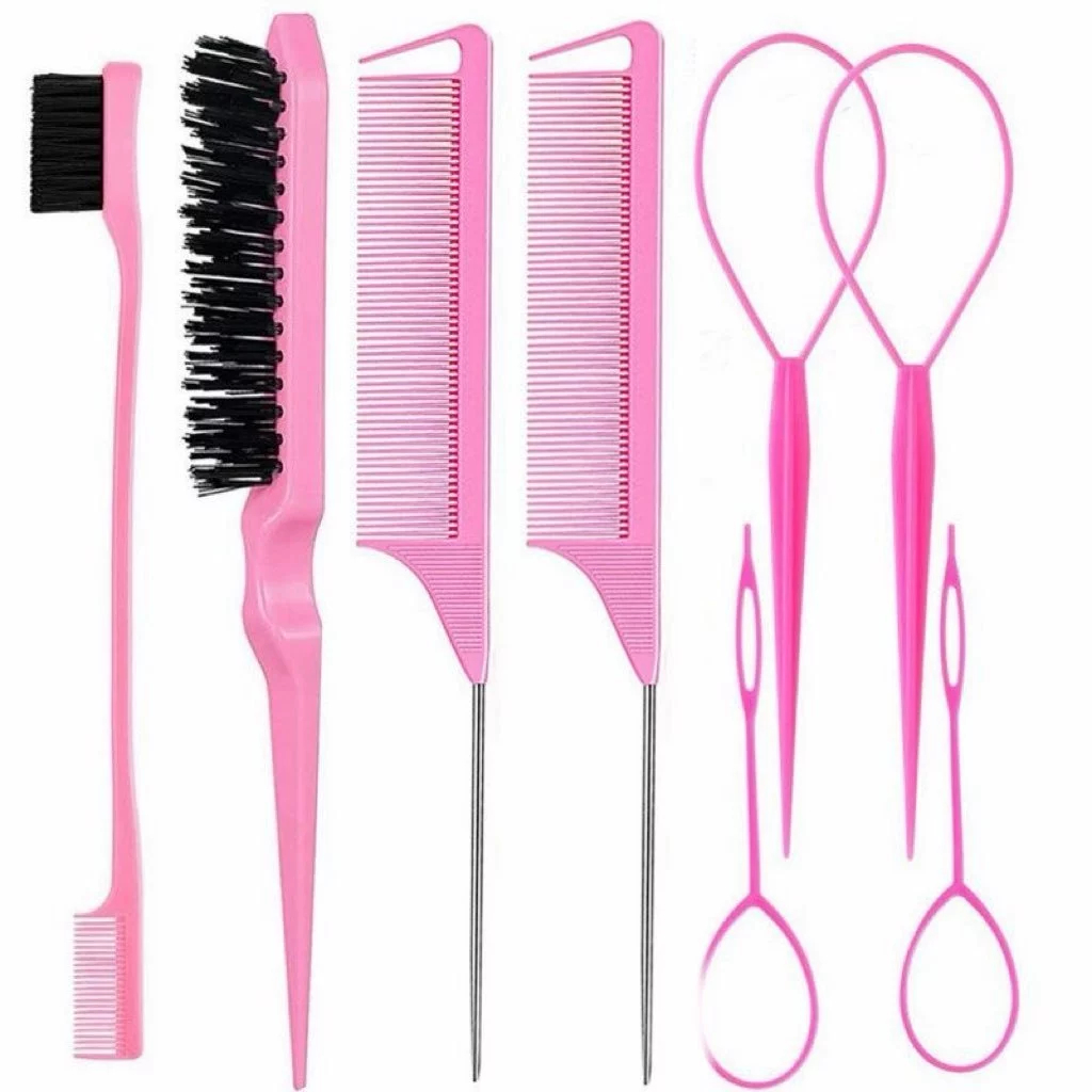 ANA1108 Conjunto 8 peças para estilizar e trançar o cabelo incluindo pente e ferramenta para trançar