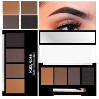 Kit Trio Sombra Sobrancelha Ruby Rose HB9354 Alta Pigmentação, Primer, Espelho e Pincel