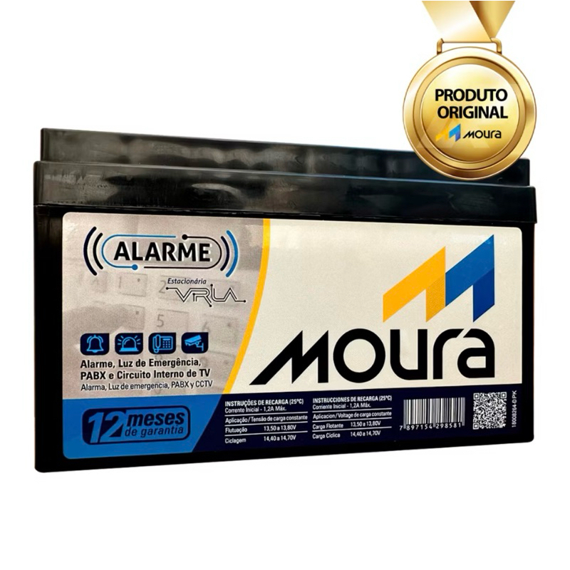 Bateria Moura 12MVA-7 12V 7Ah para alarme, cerca elétrica, no-break