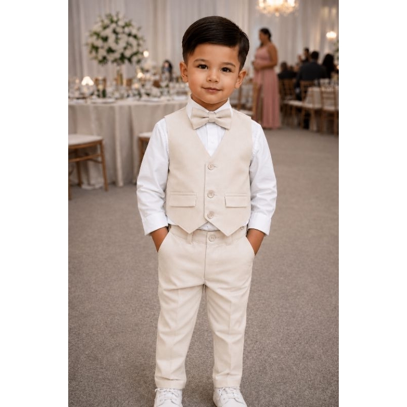 conjunto infantil social bege com colete festas casamento batizado