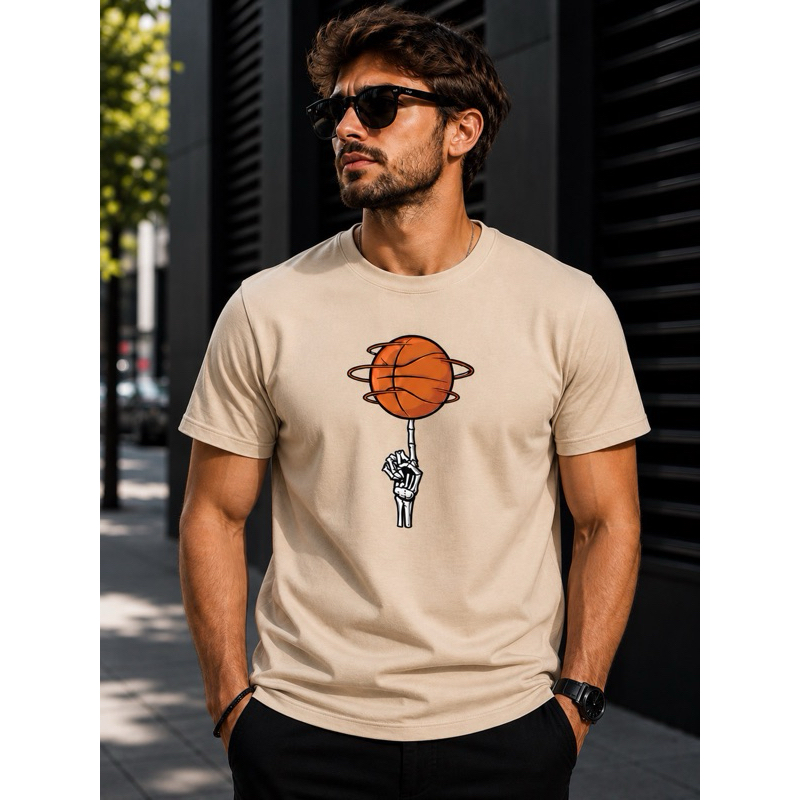 Camiseta Masculina Basquete 100% Algodão Estampada | Bola de Basquete Skate Skeleton Streetwear Casual