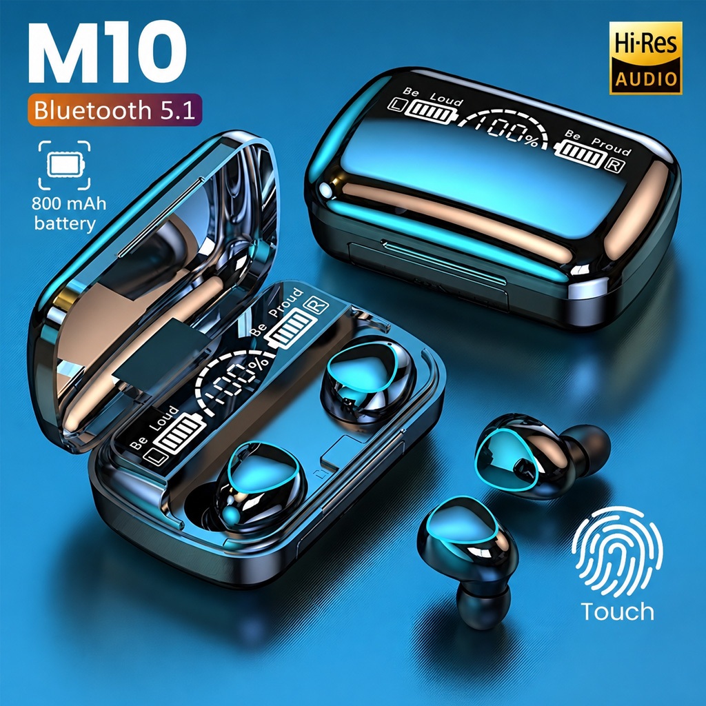 Fone de Ouvido Bluetooth TWS M10 5.3 Sem Fio In-Ear, Hi-Fi HD, Graves 10D, Touch, Microfone e Estojo com Display LED