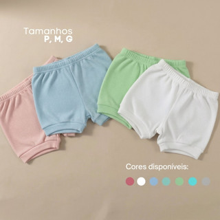 Kit 3 Shorts Bebê Canelado Algodão Tapa Fralda Verão Macio Menino e Menina Unissex