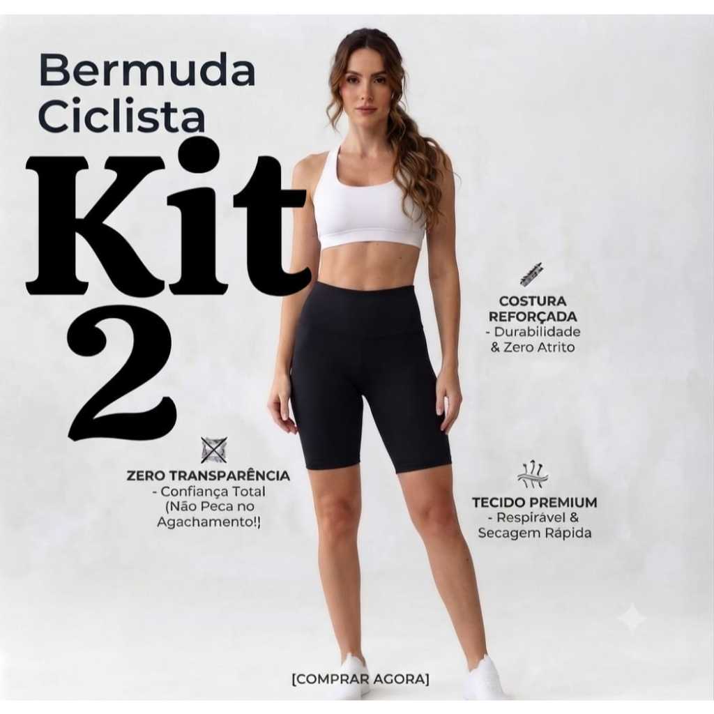 Kit 2 Bermuda Ciclista Feminina Fitness Cós Alto Zero Transparência Academia Treino Trabalho Suplex Reforçada