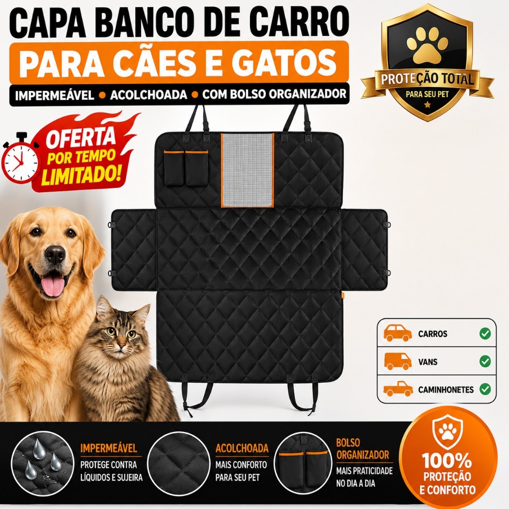 Capa Protetora Pet Impermeável para Banco de Carro com Cinto de Segurança