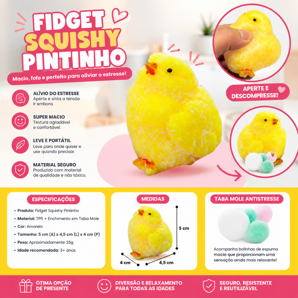 Taba Squishy De Pintinho Fofo Brinquedo Alívio Estresse Apertar Bichinho Macio Brinquedo Anti