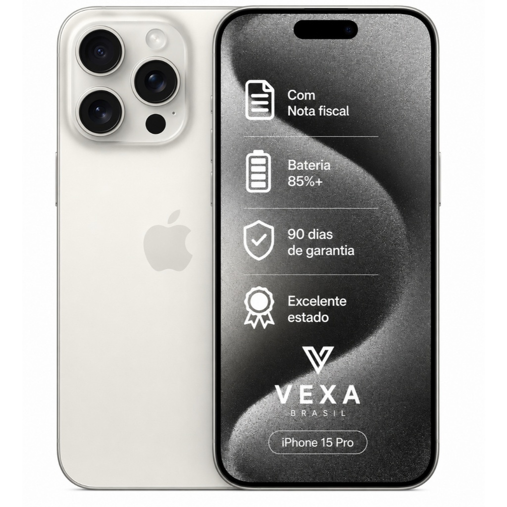 Apple iPhone 15 Pro 128GB Branco | Semi Novo Premium | Bateria Mínima 85%