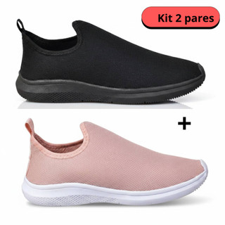 Tênis Feminino Slip On Masculino Calce Fácil Moda Kit 2 pares Leve, macio e confortável