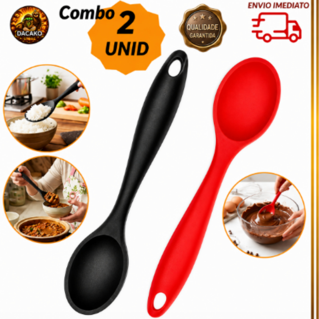 Colher de Silicone 26,7cm Utensílio de Cozinha Resistente ao Calor Antiaderente