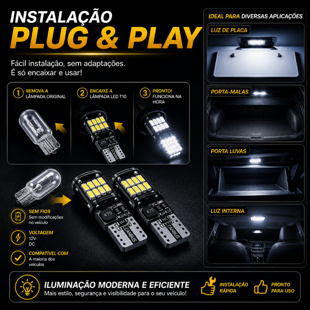 Pingo super LED Efeito xenon T10 cambus luz do carro moto LED lâmpada sem erro 12 v 6000k carro e moto — imagem 2 de 2