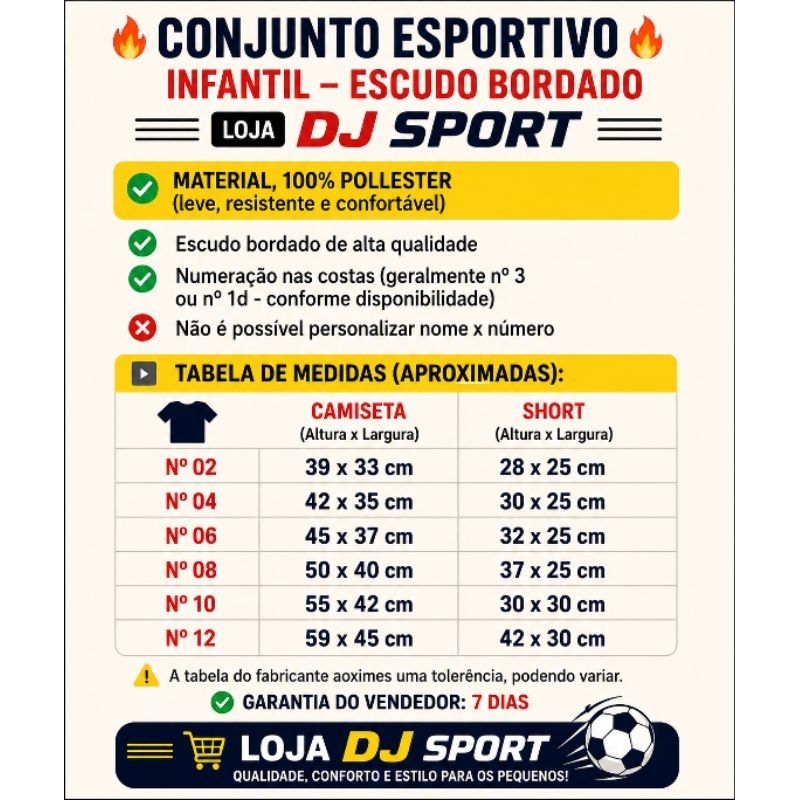 Kit com 2 Conjuntos Esportivos Infantis – Camisa + Short